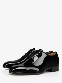 Chaussures de smoking Oxford classiques en cuir verni pour homme à lacets et bout carré idéales pour un mariage un bal ou une cérémonie.