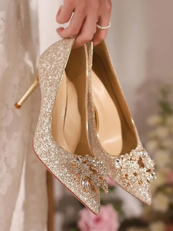 Chaussures de soirée à talons hauts chaussures de bal à bout pointu et strass