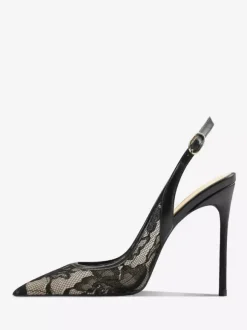 Chaussures de soirée en dentelle blanches à bout pointu et talon haut