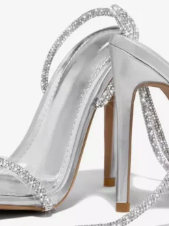 Chaussures de soirée noires à paillettes et bout ouvert sandales à talons hauts et lacets chaussures de bal