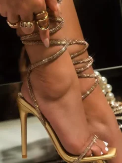 Chaussures de soirée noires à paillettes et bout ouvert sandales à talons hauts et lacets chaussures de bal