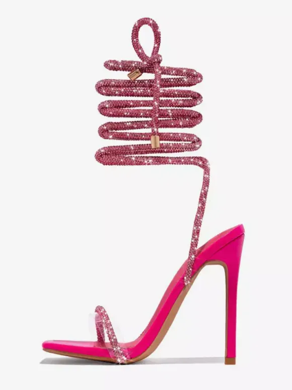 Chaussures de soirée noires à paillettes et bout ouvert sandales à talons hauts et lacets chaussures de bal