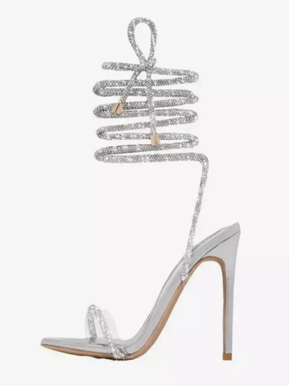 Chaussures de soirée noires à paillettes et bout ouvert sandales à talons hauts et lacets chaussures de bal