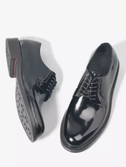 Chaussures Derby pour hommes en cuir véritable noir bout rond à lacets pour soirées et bals de promo