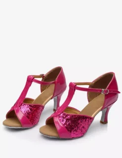 Chaussures d'occasion 2026 Chaussures de danse latine peep toes T Type Chaussures de danse or Chaussures de bal