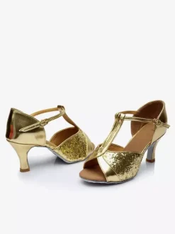 Chaussures d'occasion 2026 Chaussures de danse latine peep toes T Type Chaussures de danse or Chaussures de bal