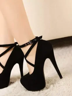 Chaussures femme à talon haut plateforme bout pointu à lacet