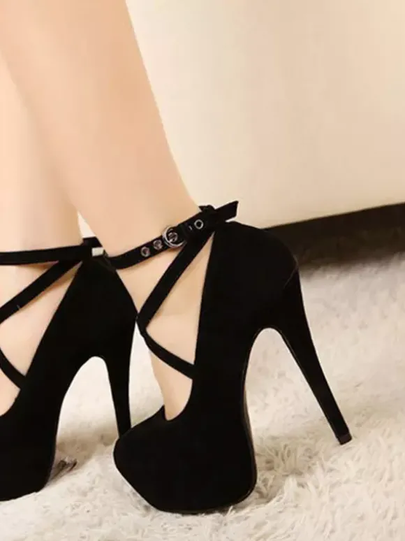 Chaussures femme à talon haut plateforme bout pointu à lacet