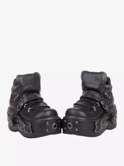 Chaussures Gothic Lolita noires à plateforme et 艙illets en cuir PU