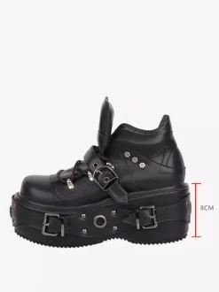 Chaussures Gothic Lolita noires à plateforme et 艙illets en cuir PU