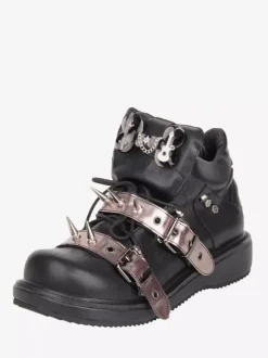 Chaussures Gothic Lolita noires à rivets en cuir PU et talon compensé