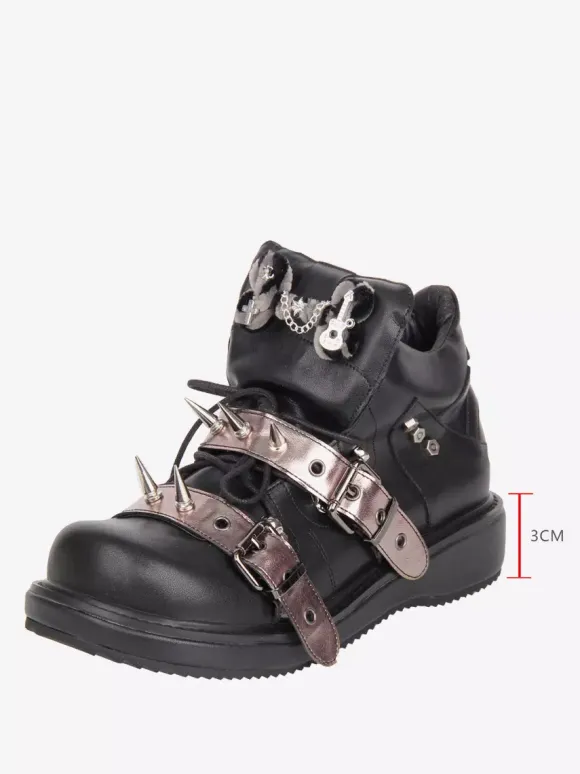Chaussures Gothic Lolita noires à rivets en cuir PU et talon compensé