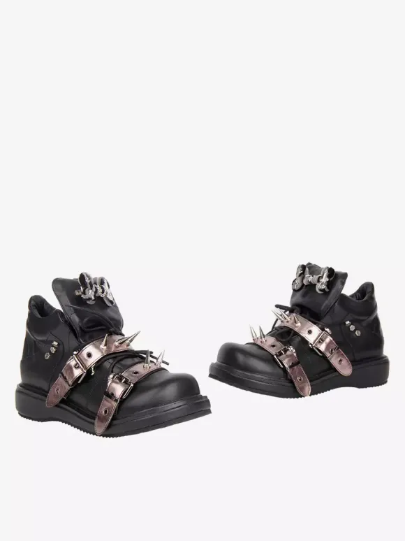 Chaussures Gothic Lolita noires à rivets en cuir PU et talon compensé