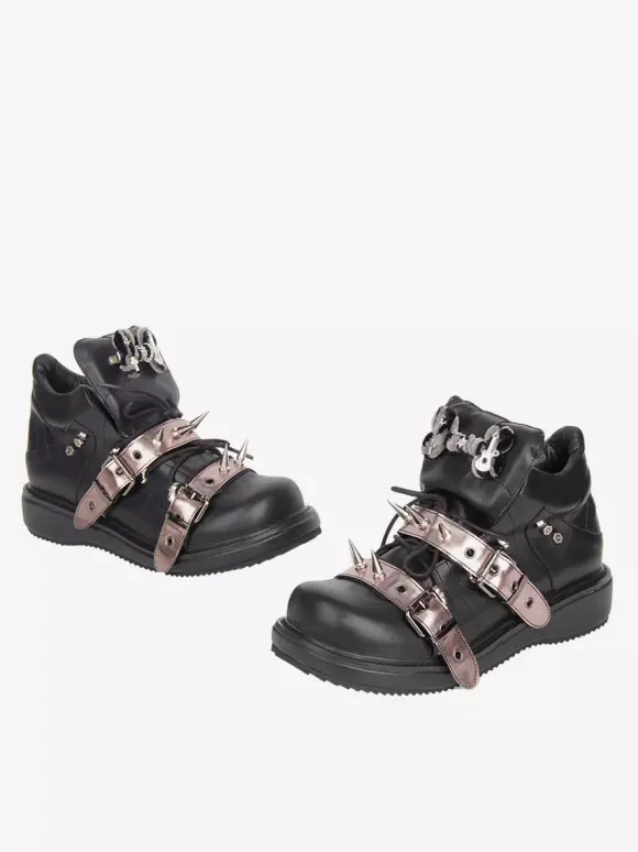 Chaussures Gothic Lolita noires à rivets en cuir PU et talon compensé