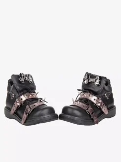 Chaussures Gothic Lolita noires à rivets en cuir PU et talon compensé