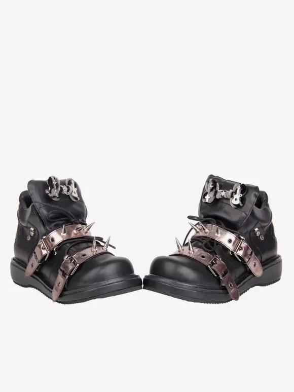 Chaussures Gothic Lolita noires à rivets en cuir PU et talon compensé