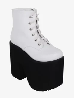 Chaussures gothiques Lolita avec 艙illets métalliques blancs escarpins Lolita en cuir PU à bout rond