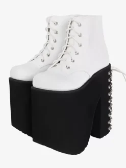 Chaussures gothiques Lolita avec 艙illets métalliques blancs bout rond chaussures Lolita en cuir PU
