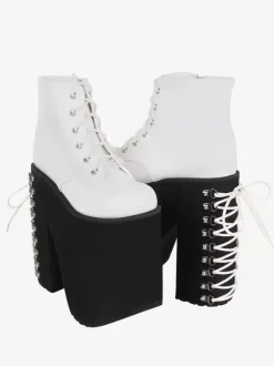 Chaussures gothiques Lolita avec 艙illets métalliques blancs bout rond chaussures Lolita en cuir PU