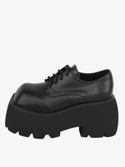 Chaussures gothiques Lolita noires à lacets en cuir PU à talons compensés chaussures Lolita