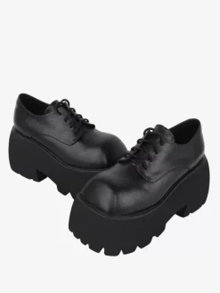 Chaussures gothiques Lolita noires à lacets en cuir PU à talons compensés chaussures Lolita