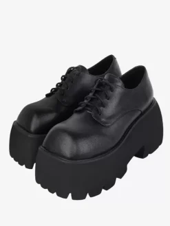 Chaussures gothiques Lolita noires à lacets en cuir PU à talons compensés chaussures Lolita