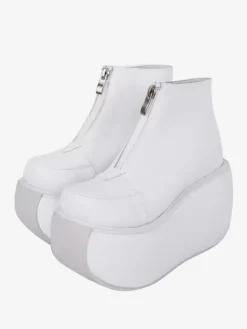 Chaussures gothiques Lolita avec détails en métal blanc chaussures Lolita à talons compensés en cuir PU métallisé