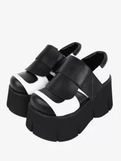Chaussures gothiques Lolita noires chaussures Lolita en cuir PU à bout rond et bicolore
