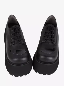 Chaussures gothiques épais Lolita noires en cuir PU à bout rond