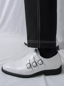 Chaussures habillées blanches pour hommes bout rond détail boucle style décontracté
