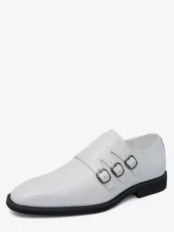 Chaussures habillées blanches pour hommes bout rond détail boucle style décontracté