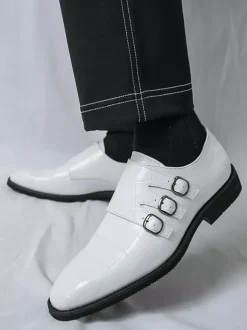 Chaussures habillées blanches pour hommes bout rond détail boucle style décontracté
