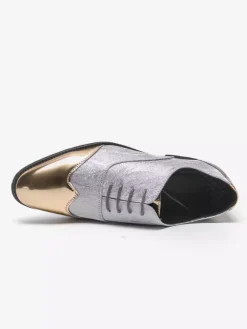 Chaussures habillées dorées pour hommes bout rond patchwork lacets chaussures décontractées
