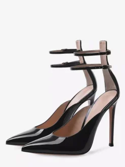 Chaussures habillées noires à talons hauts et bout pointu avec bride à la cheville pour femmes