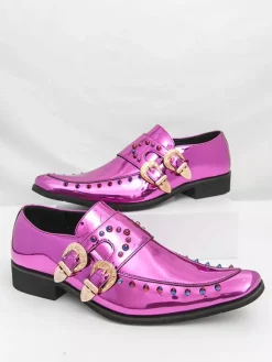 Chaussures habillées pour hommes bout carré métallisé boucle perlée