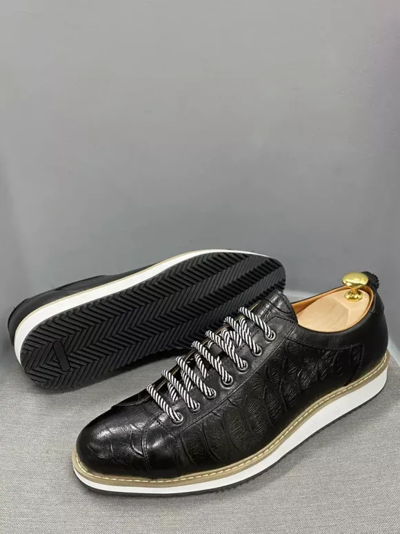 Chaussures habillées pour hommes motif crocodile à lacets faites à la main en cuir véritable