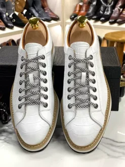 Chaussures habillées pour hommes motif crocodile à lacets faites à la main en cuir véritable