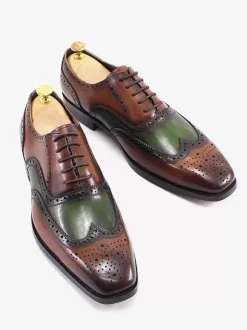 Chaussures habillées pour homme élégantes à bout rond en cuir de vache