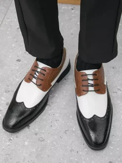 Chaussures habillées pour hommes bout rond talons bas couleurs contrastées derbies