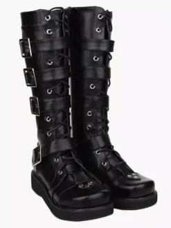 Chaussures Lolita Bottes de mode haut talon compensé plateforme en Synthétique noires avec boucles et sangles Déguisements Halloween