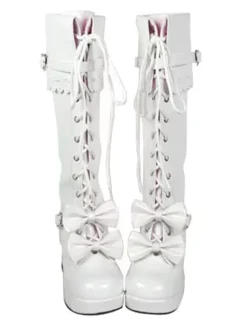 Chaussures Lolita Bottes à talons épais avec lacet et n艙uds Déguisements Halloween