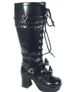 Chaussures Lolita Bottes à talons épais avec lacet et n艙uds Déguisements Halloween