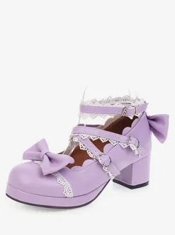 Chaussures lolita douces en cuir Synthétique avec n艙ud Déguisements Halloween