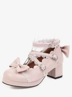 Chaussures lolita douces en cuir Synthétique avec n艙ud Déguisements Halloween