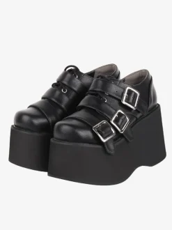Chaussures Lolita gothiques Chaussures Lolita en cuir PU à lacets noirs