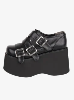 Chaussures Lolita gothiques Chaussures Lolita en cuir PU à lacets noirs