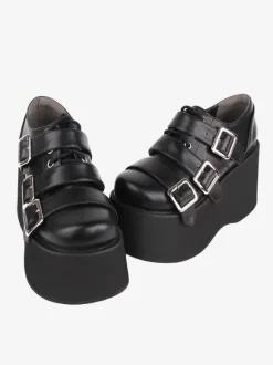 Chaussures Lolita gothiques Chaussures Lolita en cuir PU à lacets noirs
