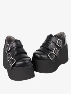 Chaussures Lolita gothiques Chaussures Lolita en cuir PU à lacets noirs