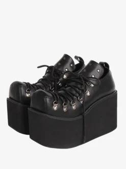 Chaussures Lolita gothiques 艗illets blancs Escarpins Lolita à talons compensés en cuir PU