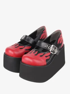 Chaussures Lolita gothiques Escarpins Lolita en cuir PU à lacets noirs